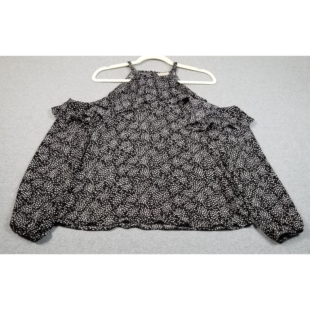 Michael Kors Top Womens M Medium Black White Stars Cold Shoulder Whimsy Blouse